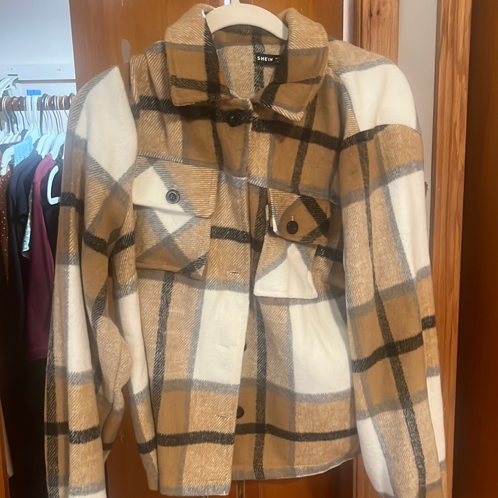 Plaid button up skirt jacket
